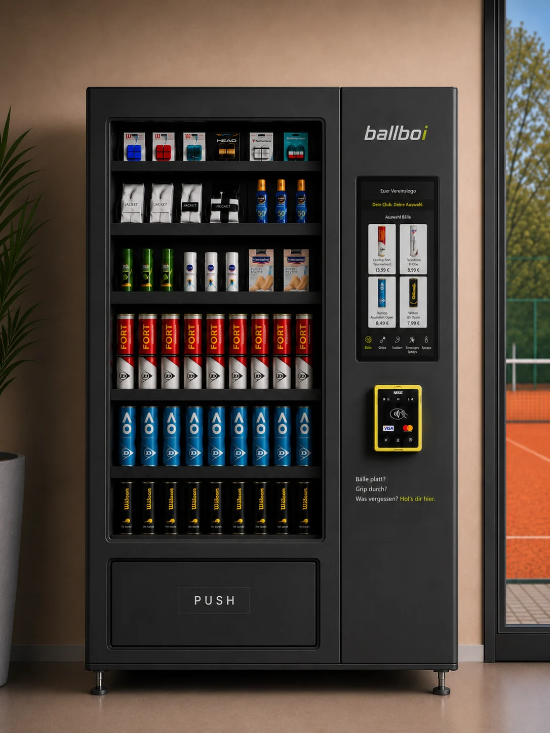 ballboi Vending Machine — Clubshop mit Bällen, Grips und Zubehör für Vereine
